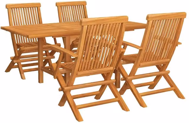 Berkfield Home 5 Piece Garden Dining Set in Solid Teak Wood, Tan/Brown – 1