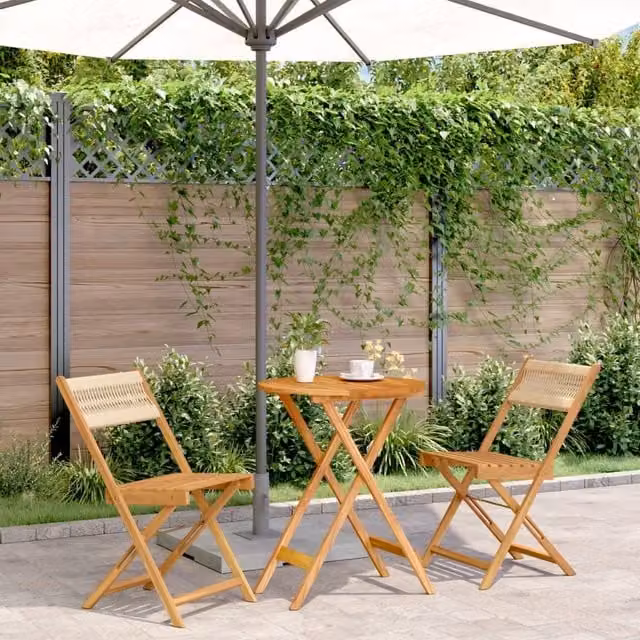 Berkfield Home 3 Piece Bistro Set in Beige Polypropylene and Acacia Wood – 1