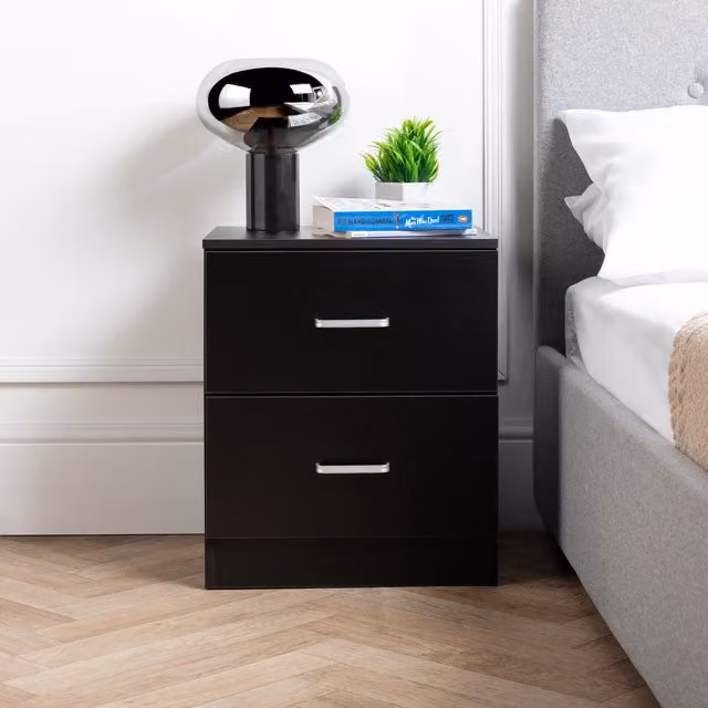 Home Treats Minimalist Black and White Wooden Bedroom Chest of 2 Drawers