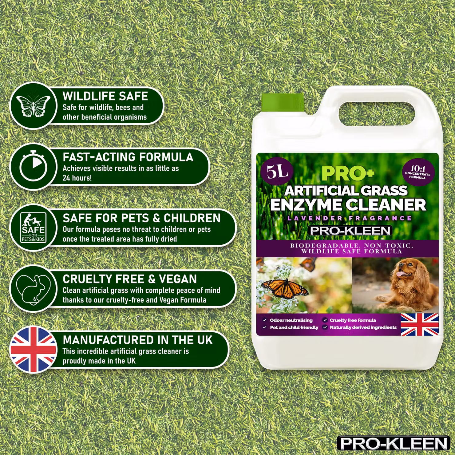 ProKleen ProBio Artificial Grass Cleaner Probiotic Based Deodoriser and Odour Eliminator, Lavender, 5L – 2