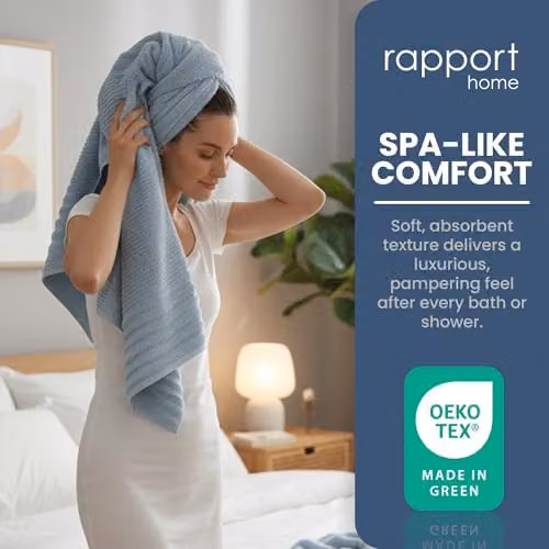 Rapport Home Linear Blue Striped Cotton Bath Sheets, 2 Pack, W: 90 cm x L: 140 cm – 4