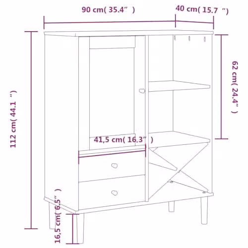 vidaXL SENJA Highboard in Black Rattan Look Solid Pine Wood with Hinged Doors and Internal Drawers, W/D/H: 90 x 40 x 112 cm – 3