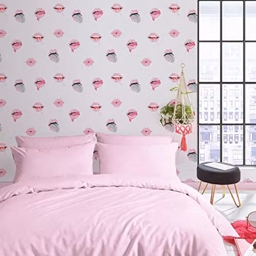 Sassy B Lip Service Pink Typography Washable Wallpaper Roll