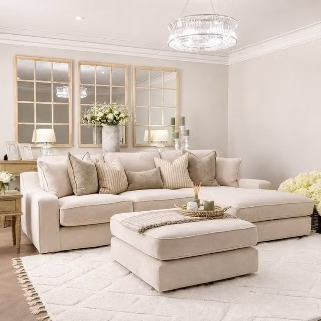 Home & Love Nebraska Luxury Right Chaise Corner Fixedback Sofa in Naples Cream – 1