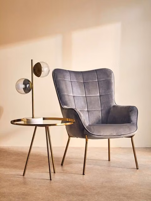 Orsina Grey Velvet Tub Armchair with Gold Metal Legs – 2