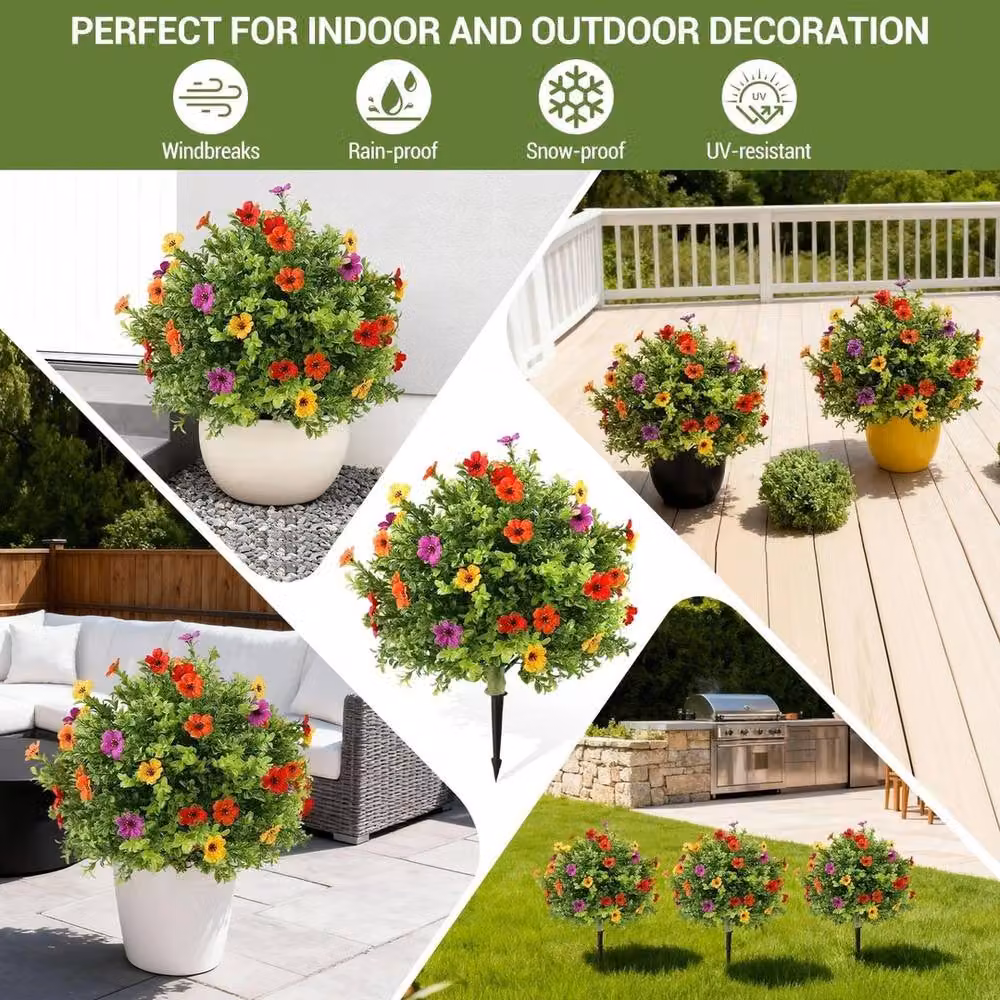 VOGREX 2 Pack UV Resistant Artificial Round Topiary Ball Trees in Green and Multicolour, Diameter: 60.96 cm – 2