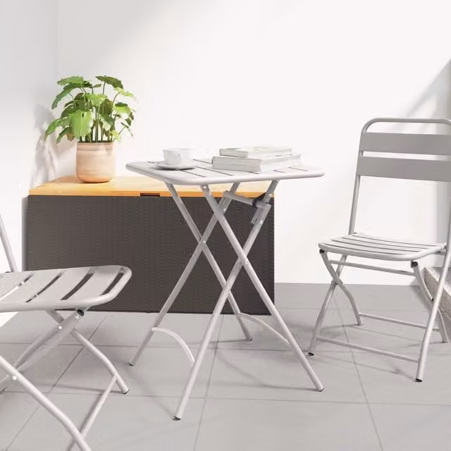 Berkfield Home Folding Garden Table in Beige Steel, W/D/H: 55 x 55 x 73 cm – 1
