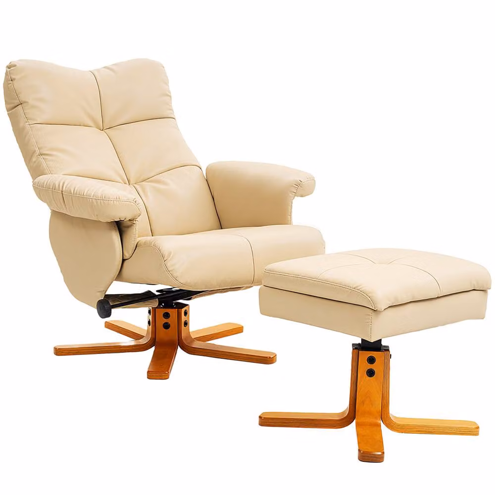 STILVORA Beige Synthetic Leather Recliner Chair with Integrated Storage and Ottoman – 2