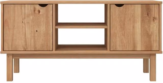 Berkfield Home OTTA TV Cabinet in Brown Solid Pine Wood, W/D/H: 113.5 x 43 x 57 cm