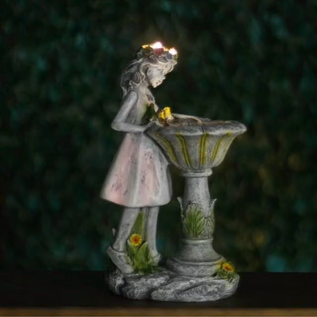 Garden Mile Solar Fairy Fountain Garden Ornament in White Resin