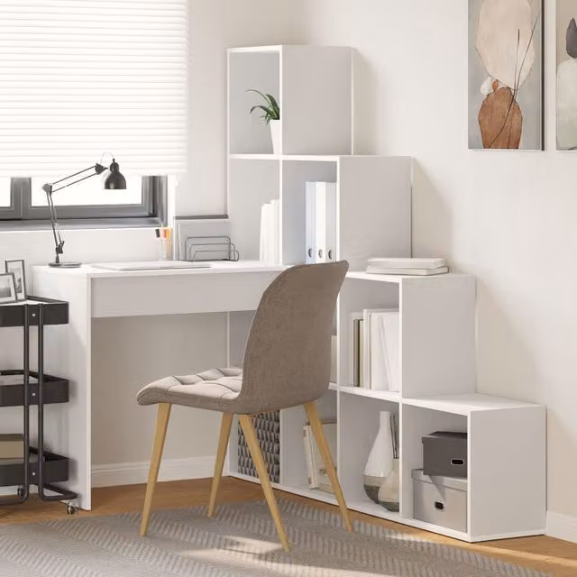 Berkfield Home Modern Corner Desk with Storage Shelf in White – 1