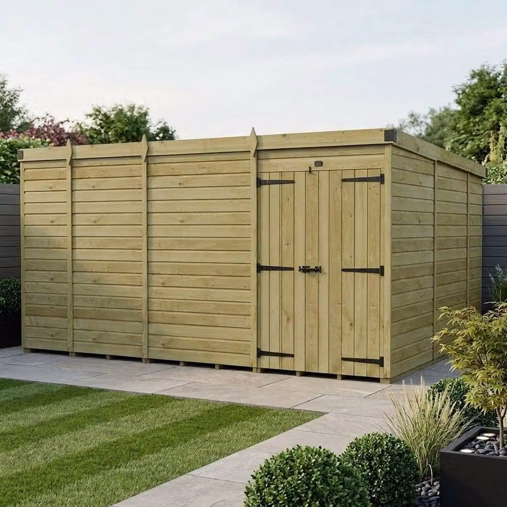 Buttercup Farm Brown Timber Pent Garden Shed with Double Doors, W: 305 cm, D: 305 cm, H: 210 cm – 2