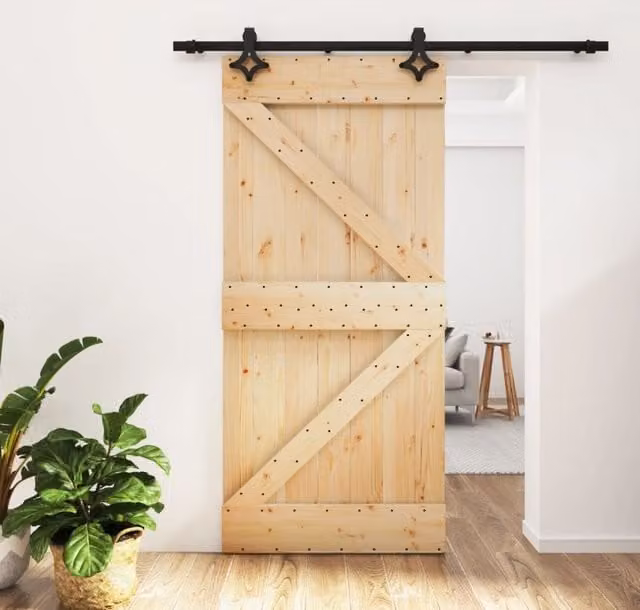 Berkfield Home Modern Sliding Door with Hardware Set in Brown Solid Pine Wood, W: 95 cm, H: 210 cm – 1
