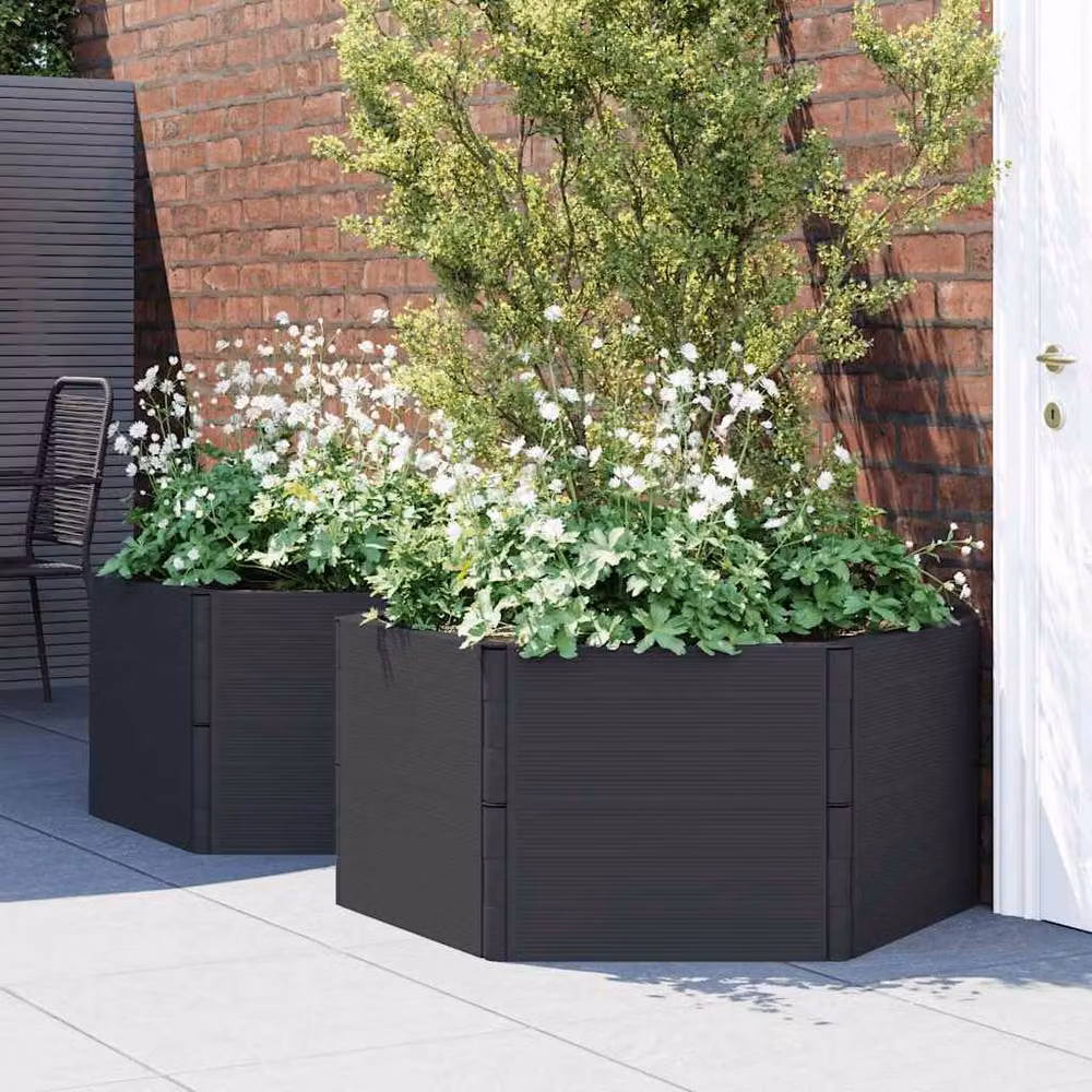 Berkfield Home Garden Planter Tub Set of 2 in Anthracite and Black Plastic – 2