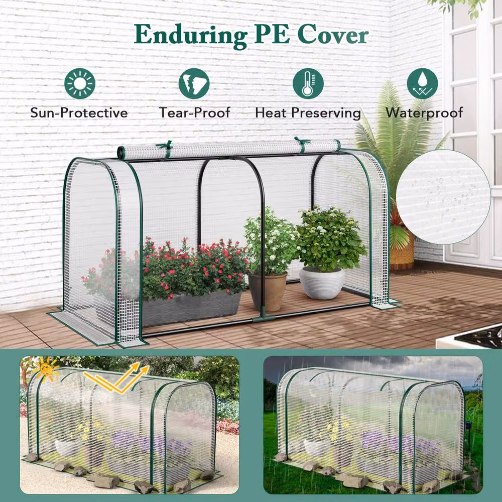 Gymax Mini Tunnel Greenhouse in White with Waterproof PE Cover, W/D/H: 118 x 55 x 60 cm – 3