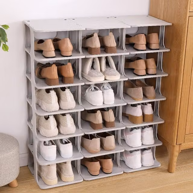 Livingandhome 6-Tier Tall Plastic Freestanding Shoe Storage Rack, White