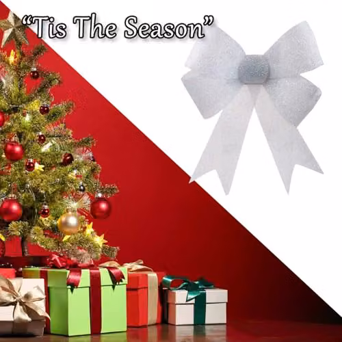 VFM e-Store White Tinsel Bow Christmas Decoration W/D/H: 37 x 49 x 13 cm – 5