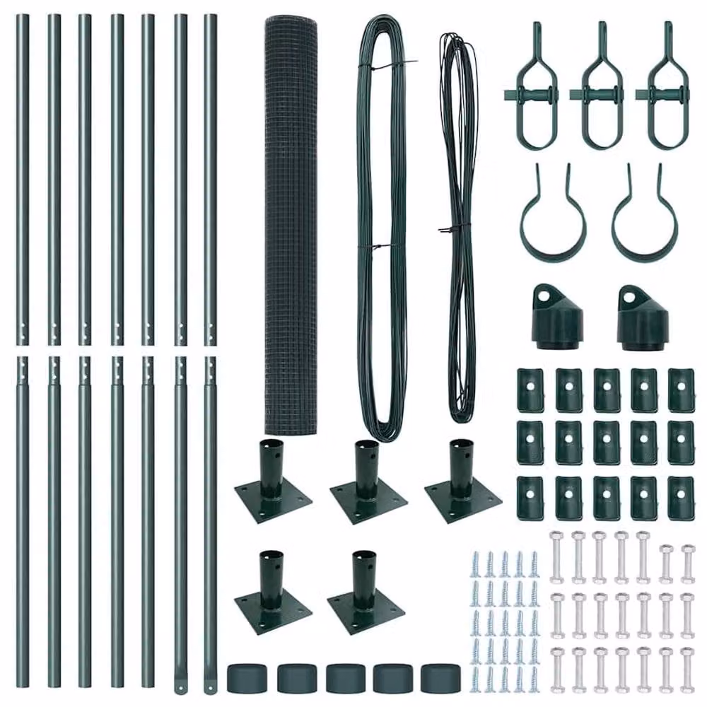 Berkfield Home Green Steel Welded Wire Fence with 7 Flanged Posts, W: 10 m, H: 0.8 m – 5