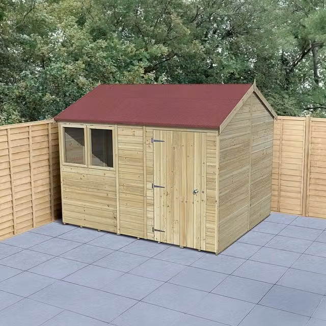 Forest Garden Timberdale Pressure Treated Reverse Apex Wood Garden Shed in Brown and White