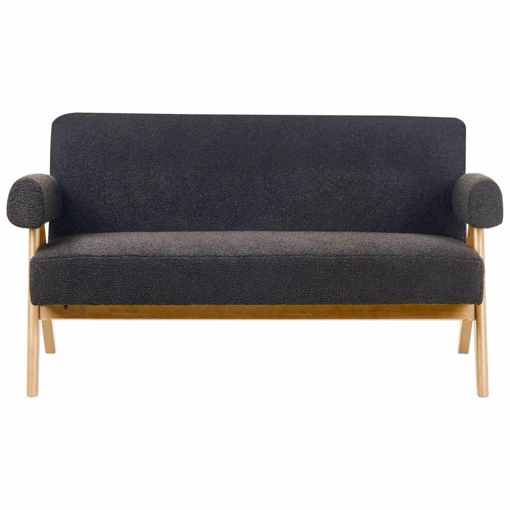 Wyld and Coco Bouclé 2-Seater Sofa in Black and Brown with Rubberwood Frame – 2