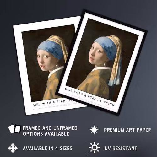 Artery8 Johannes Vermeer Girl With A Pearl Earring Framed Wall Art Print, Multicolour, W: 21 cm, H: 29.7 cm – 2