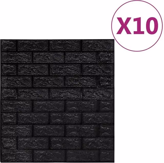 Berkfield Home 3D Self-adhesive Stone Look Brick Wallpaper, Black, 10 Pieces