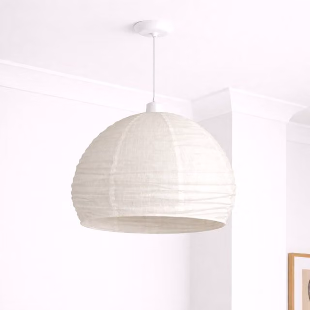 CGC Lighting Hester White Linen Large Round Open Easy Fit Hand Made Lampshade - White