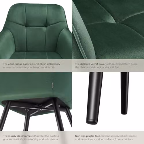 tectake Set of 2 Marilyn Dining Chairs with Velvet-Look Fabric and Geometric Pattern in Dark Green and Black – 6