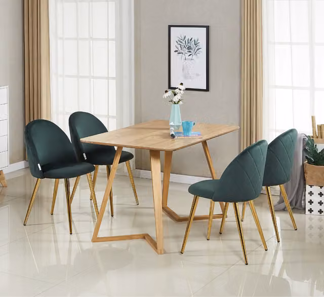 Life Interiors Lucia Dallas Modern Rectangular Dining Set with Table and 4 Green Chairs