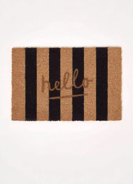 Homescapes Stripe Hello Coir Doormat, Beige, W/D: 60 x 40 cm
