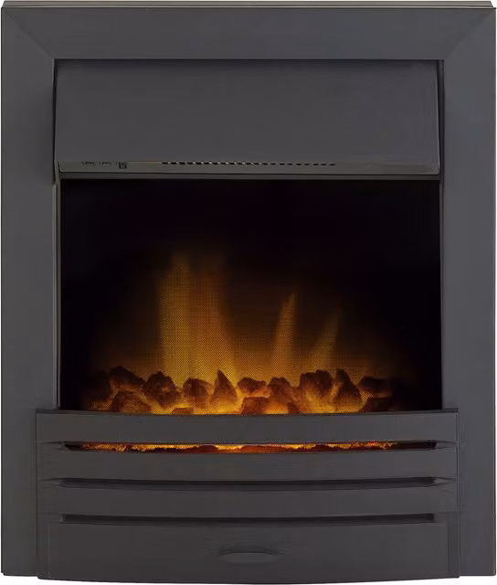 Adam Fires & Fireplaces Eclipse Electric Fire in Black with Remote Control and Stainless Steel and Glass Details – 1