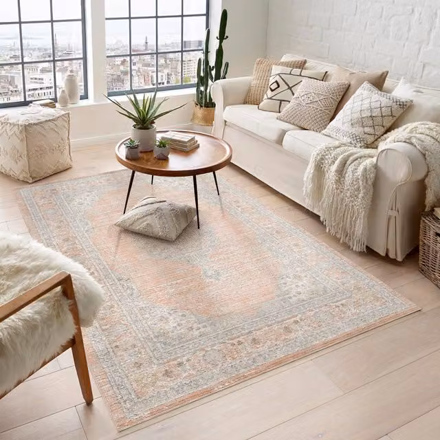 Desire Rugs Maia Traditional Floral Non-Slip Washable Low Pile Area Rug, Coral/Red/Multicolour, Width: 180 cm