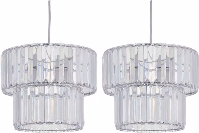 First Choice Lighting Clint Set of 2 Transparent Clear Acrylic Two Tier Easy Fit Pendant Shades – 1