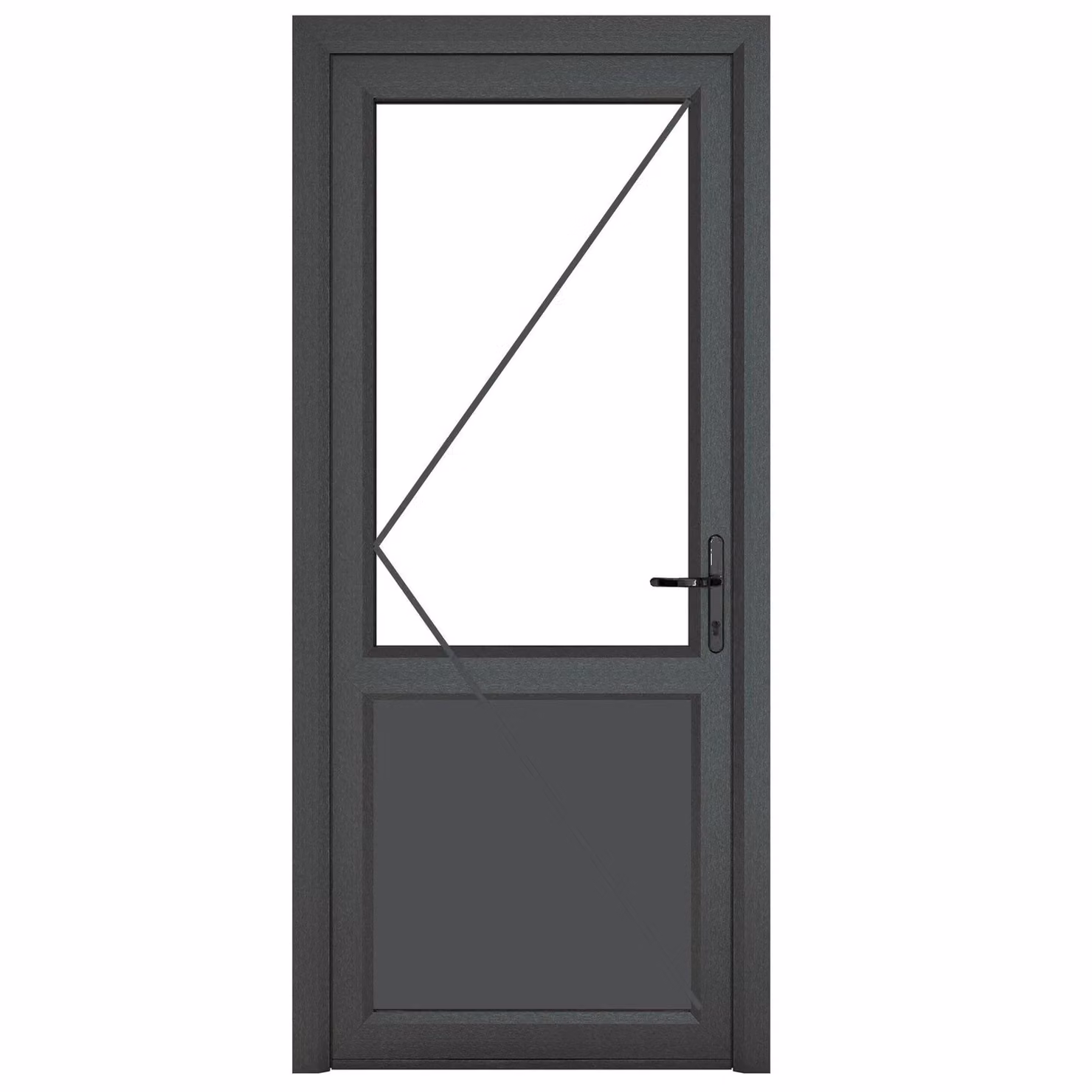 Crystal Direct uPVC Single Door with Half Glass and Half Panel, Left Hand, Clear, Dark Grey, W: 92 cm, H: 209 cm – 2