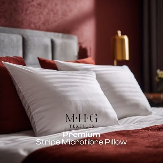 MHG Textiles Hotel Quality Striped Microfibre Pillow, White, Medium Firm Support