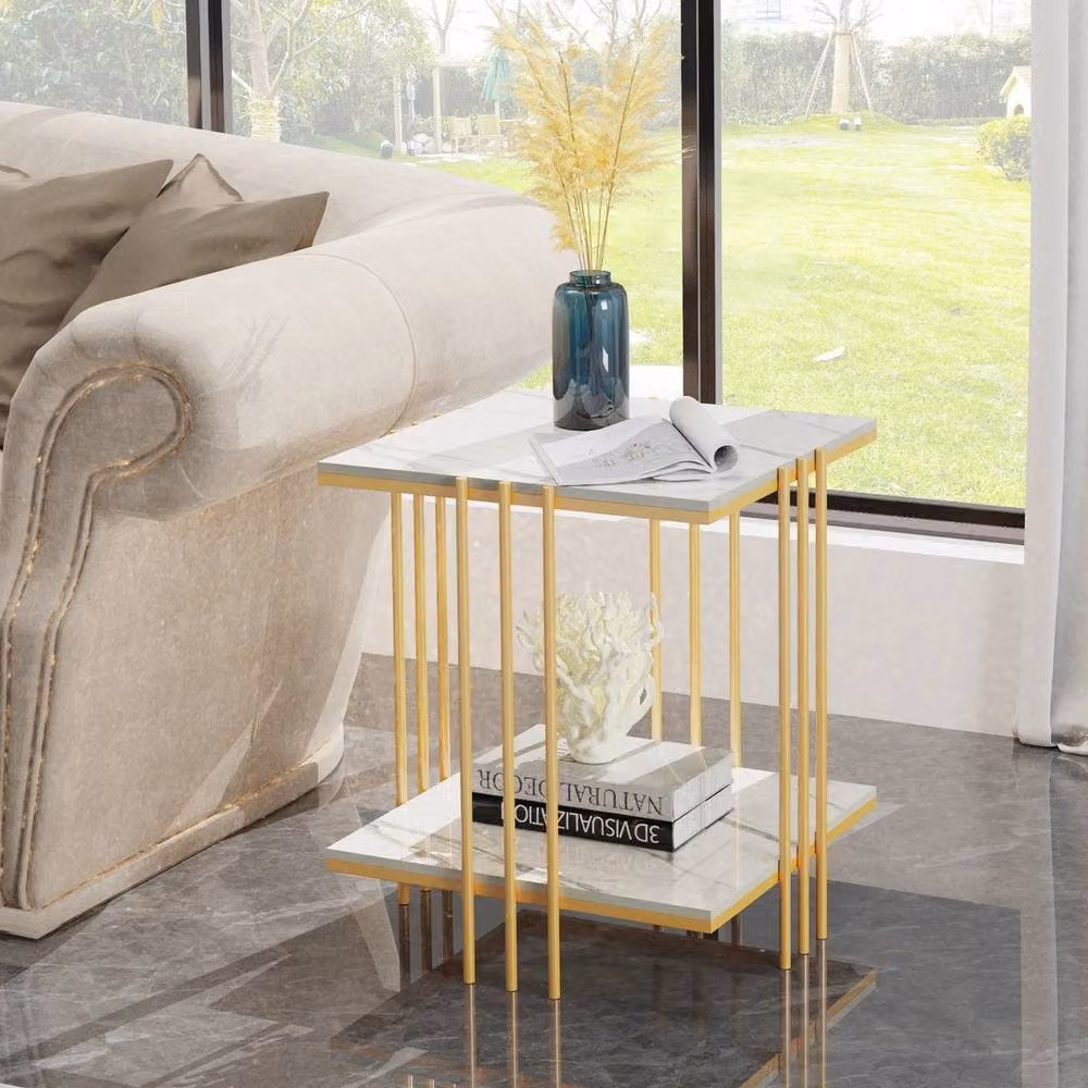 NESTLUNE White Marble Square Coffee Table and Bedside Accent Table – 2