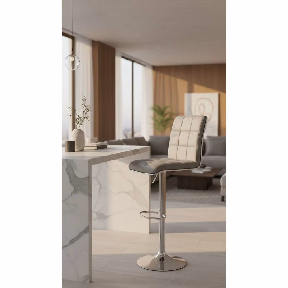 netfurniture Penguin Grey Padded Kitchen Bar Stool with Back, Adjustable Height and 360 Degree Swivel – 2