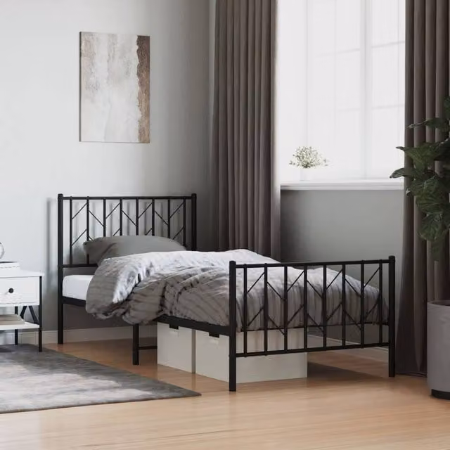 Berkfield Home Metal Bed Frame with Footboard, Black, W/D/H: 90 x 200 cm