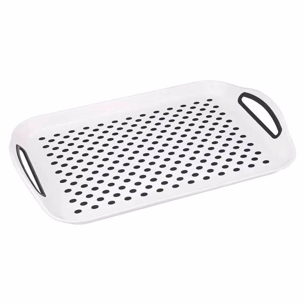 KORVIXA Set of 3 Rectangular Plastic Serving Trays with Non-Slip Rubber Grip in Grey, White and Black – 1