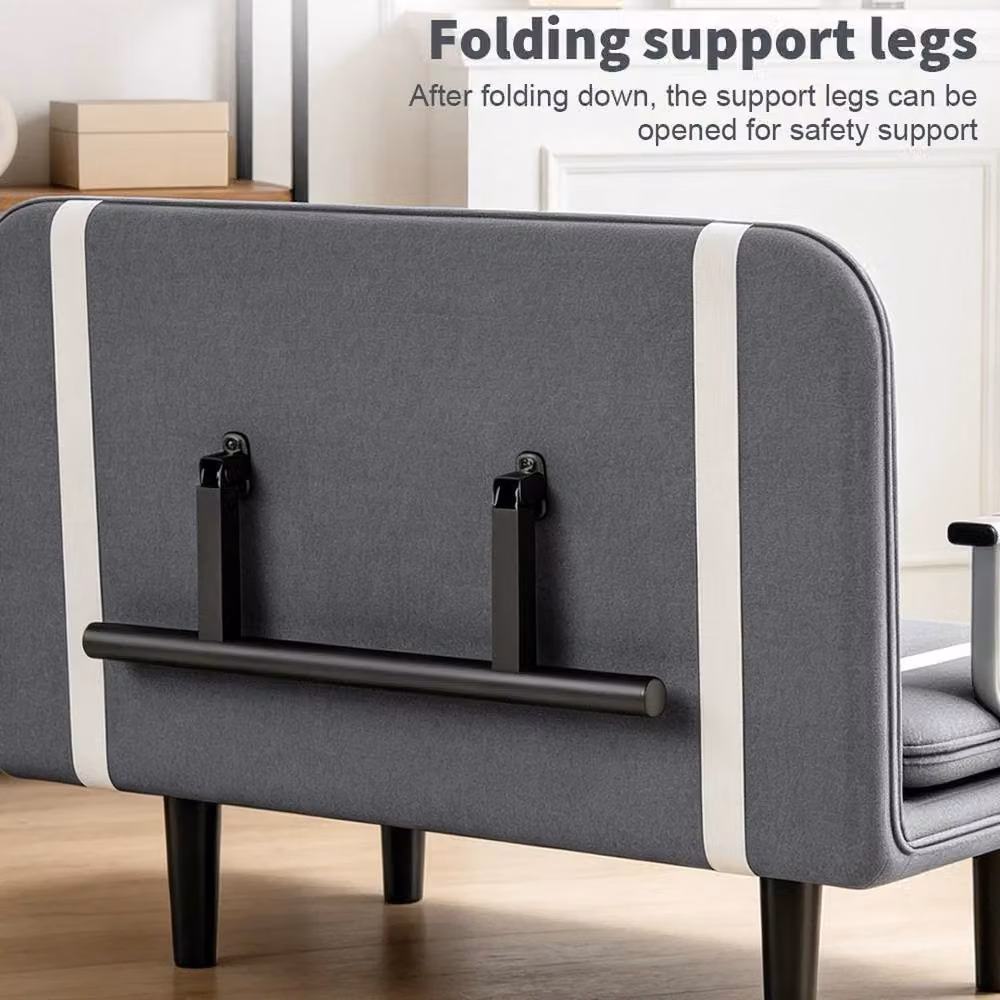 EONLION Grey Fabric Double Sofa Bed with Click-Clack Sleeping Function and Removable Covers – 4