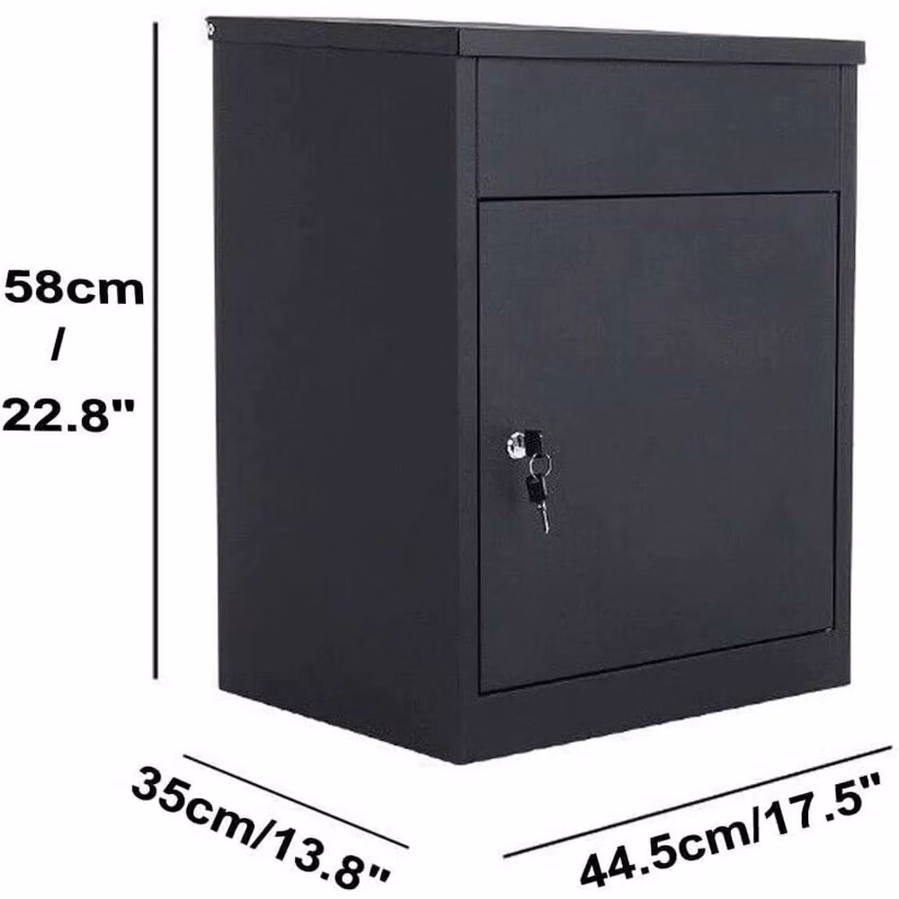Havendro Black Steel Wall Mounted Outdoor Parcel Box and Secure Delivery Postbox, H 58.0 cm x W 44.5 cm x D 32.0 cm – 2