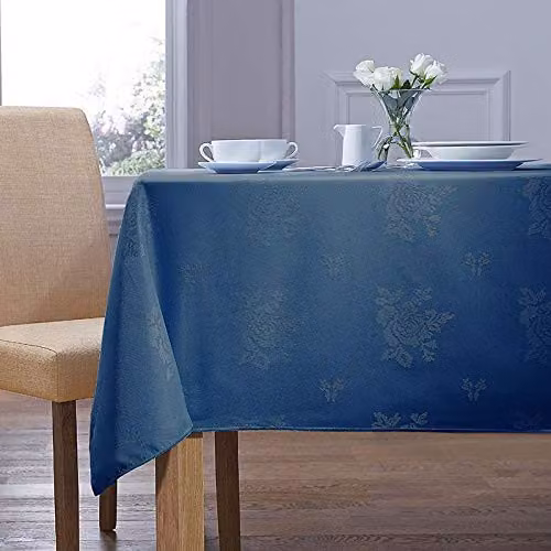 Charlotte Thomas Cezanne Damask Rose Floral Woven Round Tablecloth, Royal Blue, Diameter: 89 cm