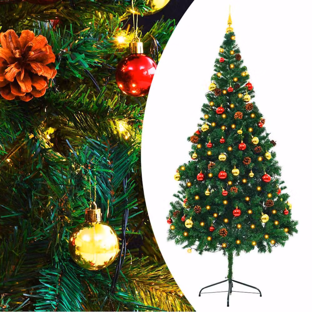 Berkfield Home Pre-lit Artificial Christmas Tree with Baubles, Green, Height: 210 cm – 2
