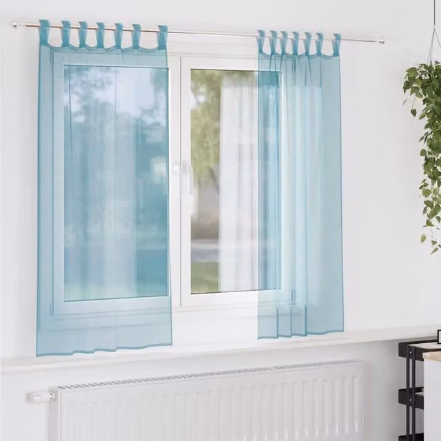 Berkfield Home Turquoise Voile Fabric Curtains with Rod Pockets, 2 Pack, W: 140 cm, H: 175 cm