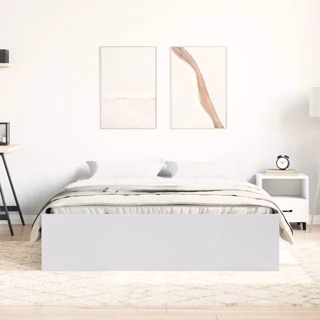 Berkfield Home Modern Bed Frame in White, W/D/H: 190 x 140 x 35 cm