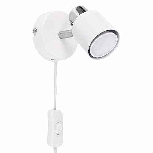 ValueLights Pair of Modern White and Chrome Adjustable Plug In Wall Spotlights with Warm White LED Bulbs