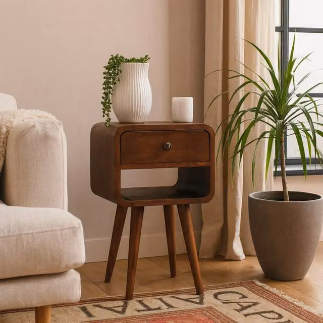 Wyld Haus Pama Small Bedside Table in Brown Mango Wood with Soft Close Drawers, W/D/H: 30 x 30 x 55 cm