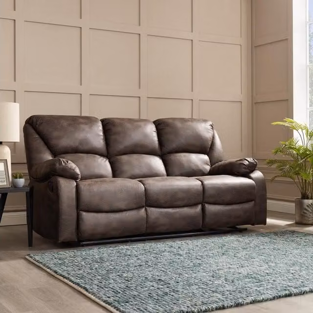 Mercer 3-Seater Manual Recliner Sofa in Brown Faux Leather with Sleeping Function