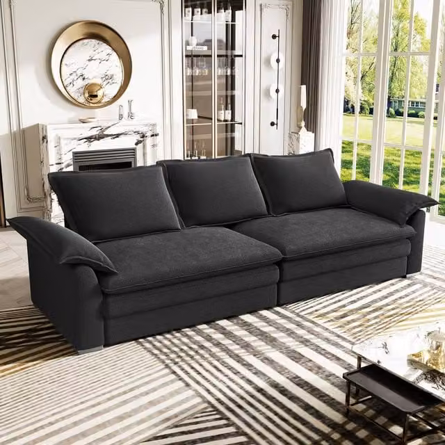 Dprodo Black Chenille Sofa Sleeper with Deep Seat and Solid Wood Frame – 1