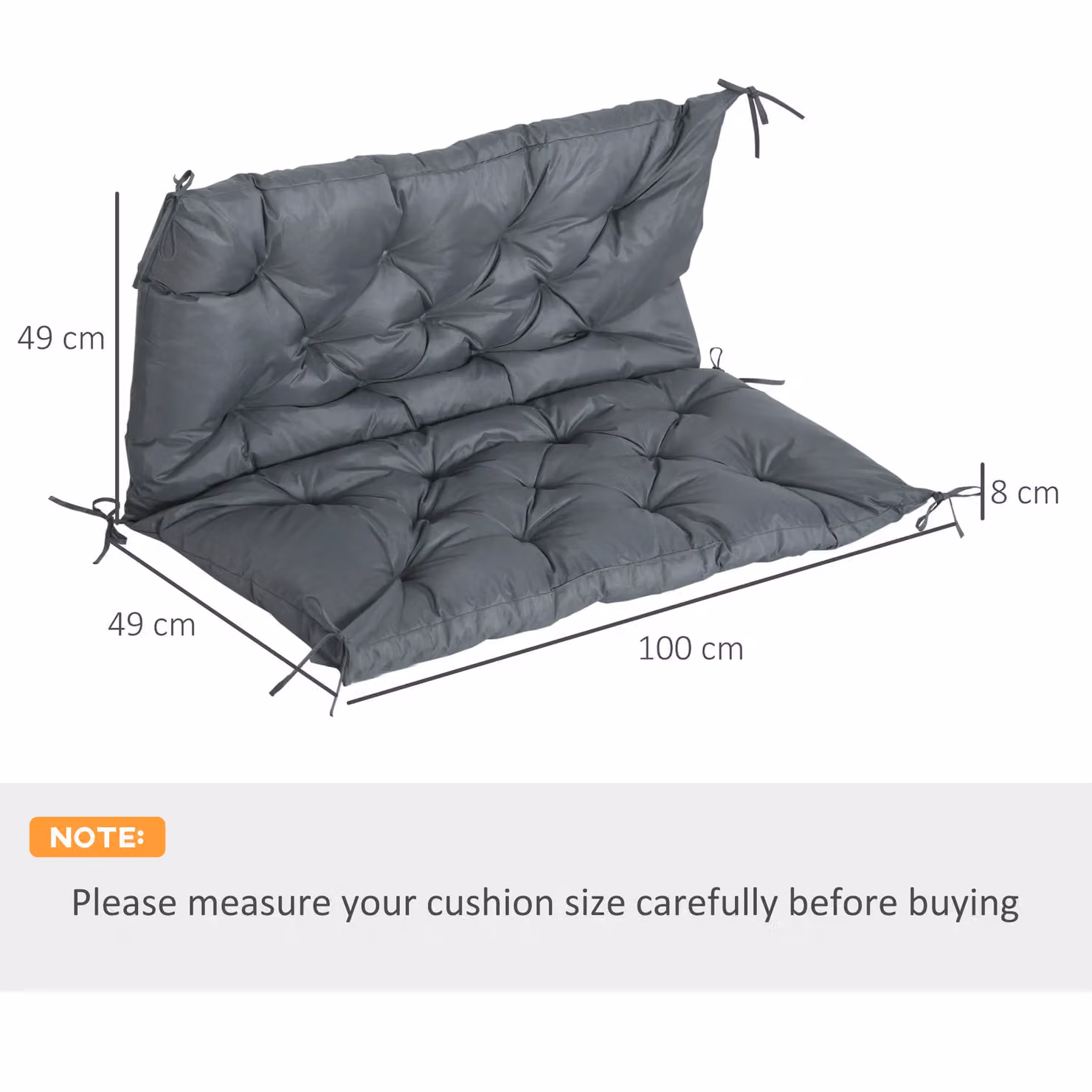 Outsunny 2-Seater Garden Bench Cushion with Back and Ties, Water Repellent, Dark Grey, W: 98 cm x H: 100 cm – 8